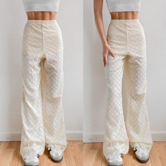 Free People Pants Womens Medium Floral Embroidered Flared High Rise Festival - Picture 4 of 10